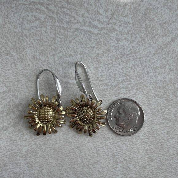 Floral Gold and Silver Earrings with Textured Petals - Picture 1 of 2